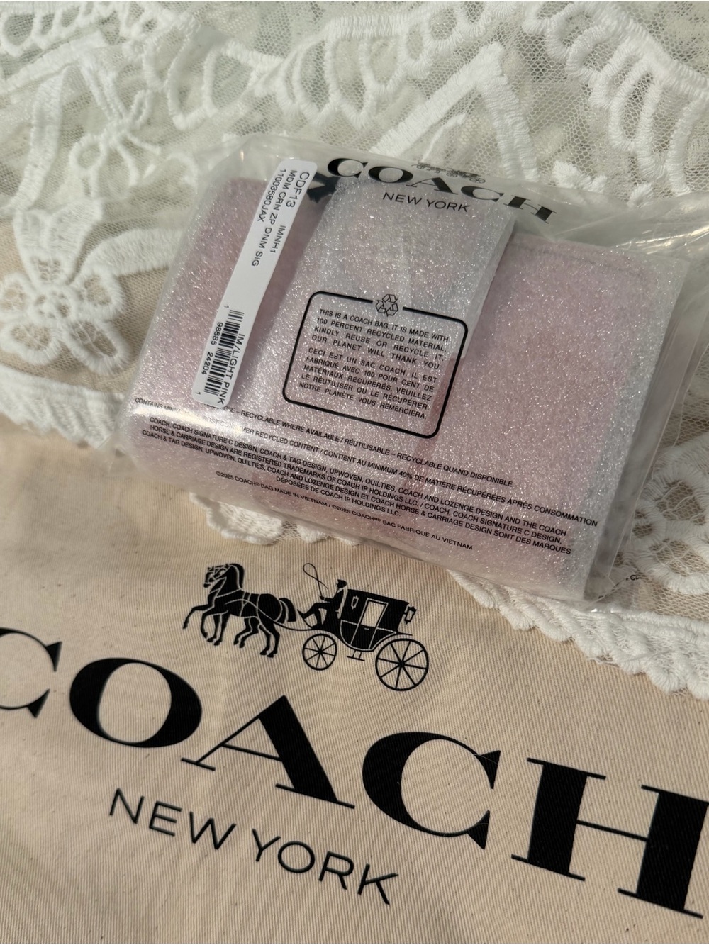 Coach Medium Corner Zip Wallet In Signature Denim - Pink NWT